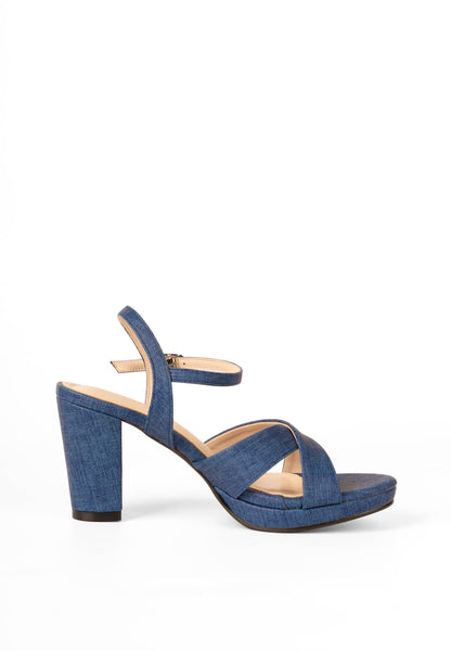 Denim Cross Strap Heels by Miss Suri