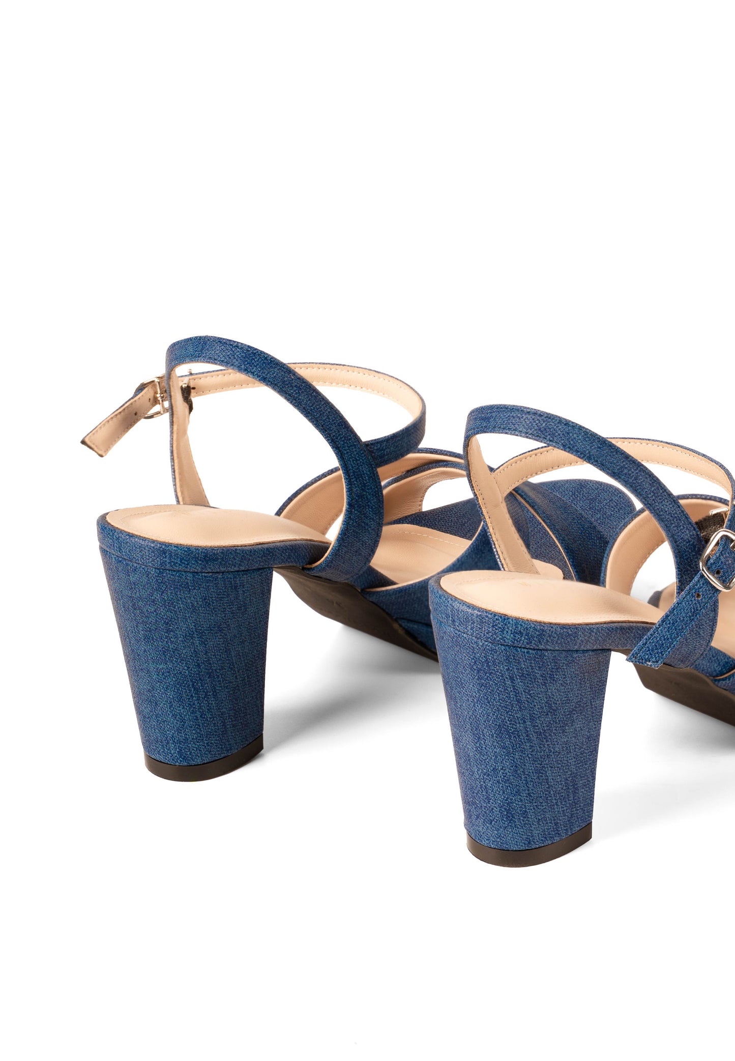 Denim Cross Strap Heels by Miss Suri