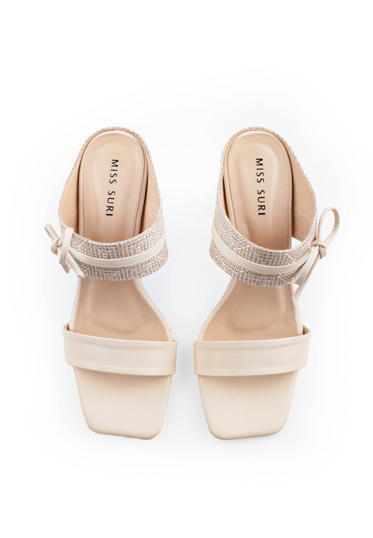 The Alora Ribbon Heels by Miss Suri - Khaki