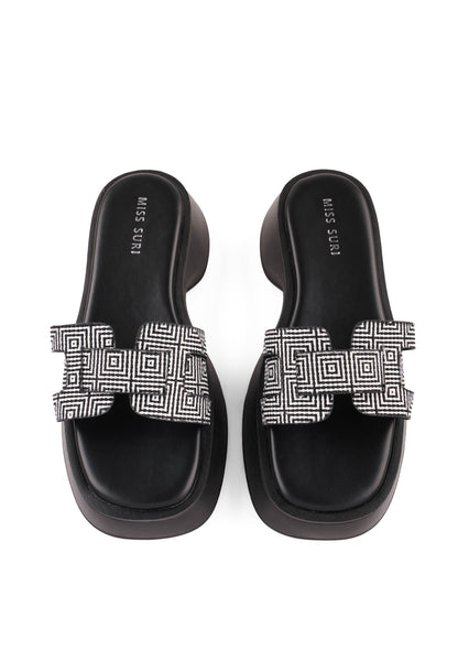 Geometric Comfort Wedges by Miss Suri - Black