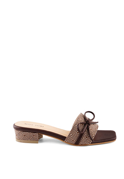 Keisha Bow Grid Heels by Miss Suri - Brown