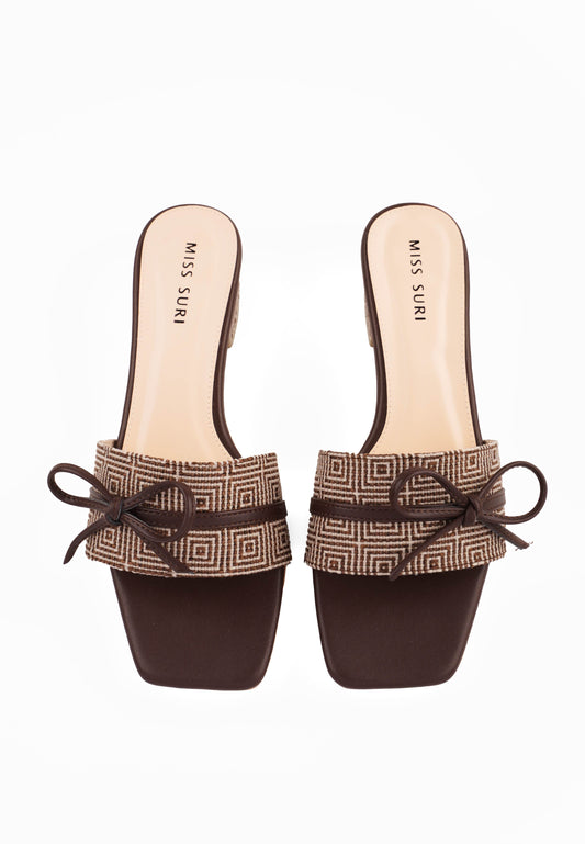 Keisha Bow Grid Heels by Miss Suri - Brown