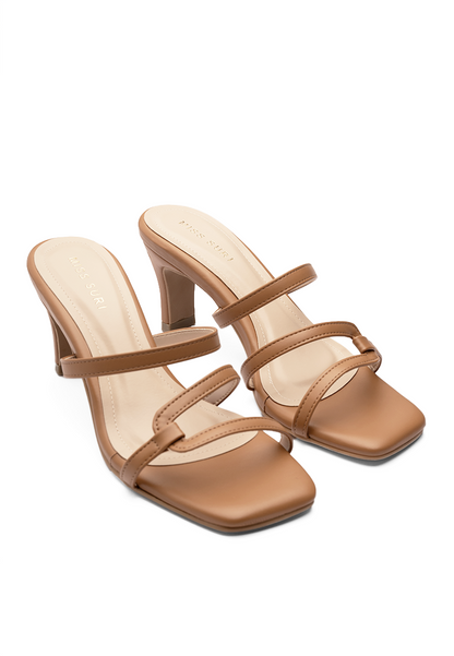 C-Pattern Strap Heels - nude