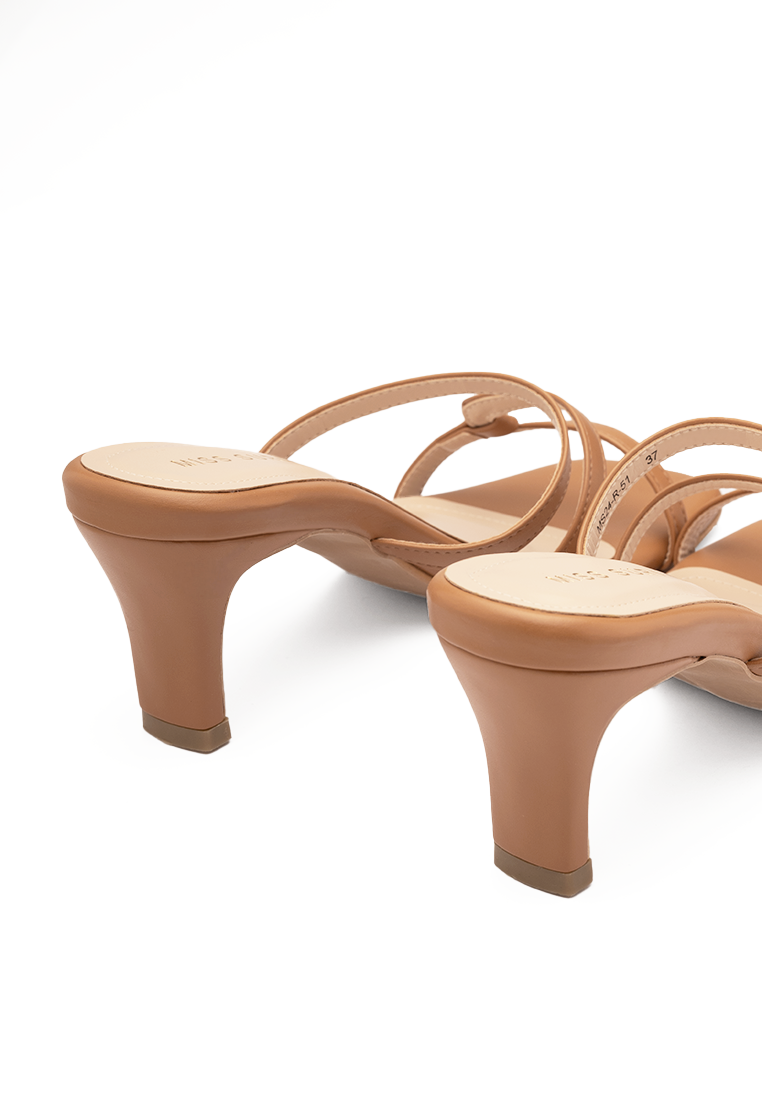 C-Pattern Strap Heels - nude