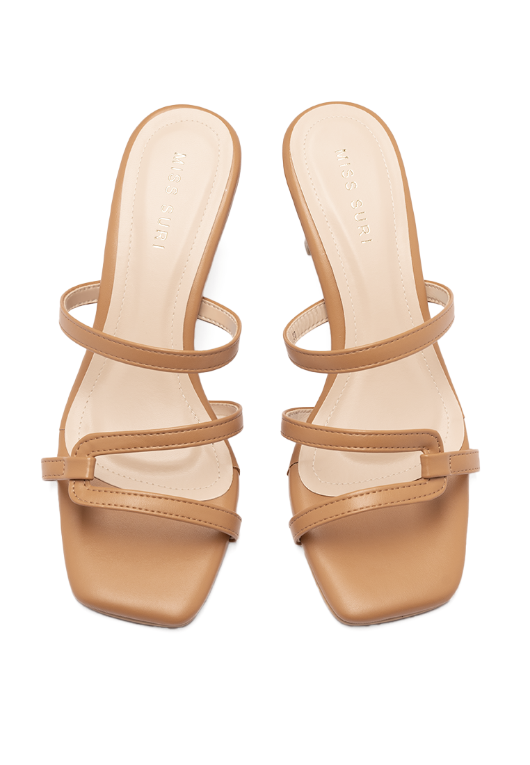 C-Pattern Strap Heels - nude