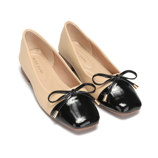 Bow Flat by Miss Suri - Nude/Black