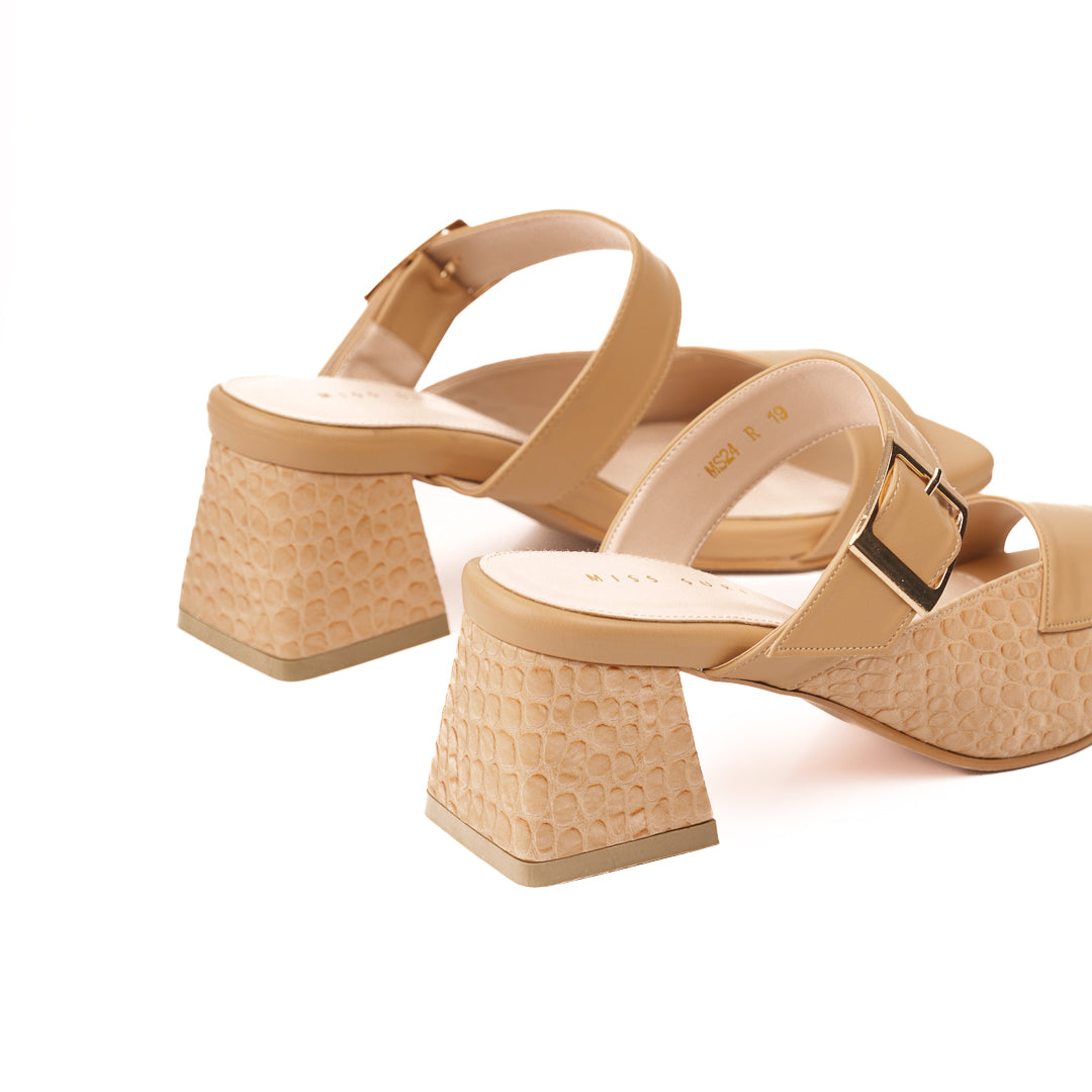 Textured Strap Heels by Miss Suri - brown