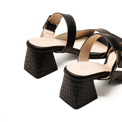 Textured Strap Heels by Miss Suri - black