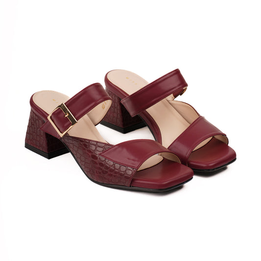 Textured Strap Heels by Miss Suri - maroon