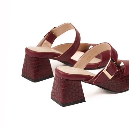 Textured Strap Heels by Miss Suri - maroon