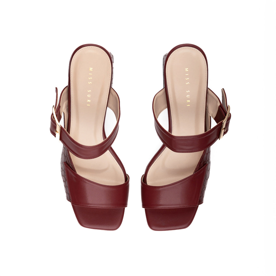 Textured Strap Heels by Miss Suri - maroon