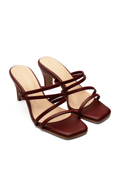 Flat Strappy Heels by Miss Suri - maroon