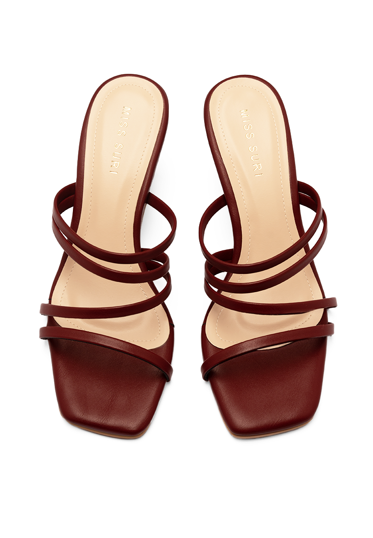 Flat Strappy Heels by Miss Suri - maroon