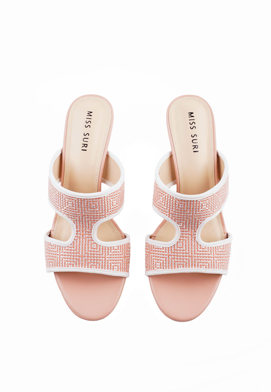 Talia Soft Grid Heels by Miss Suri - Pink