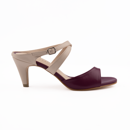 Dual Tone Strap Heels by Miss Suri - Maroon/Nude