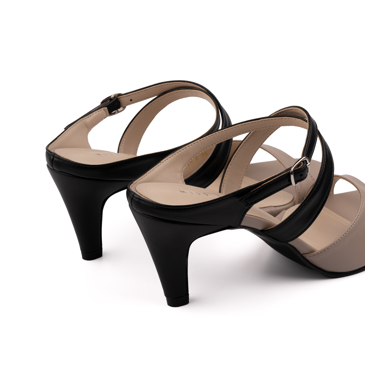 Dual Tone Strap Heels by Miss Suri - Maroon/Nude