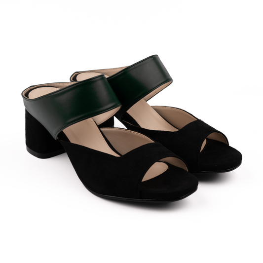 Dual Tone Block Heels - Black/Green