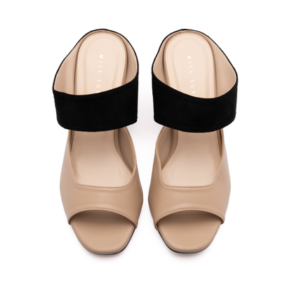 Dual Tone Block Heels - Nude/Black