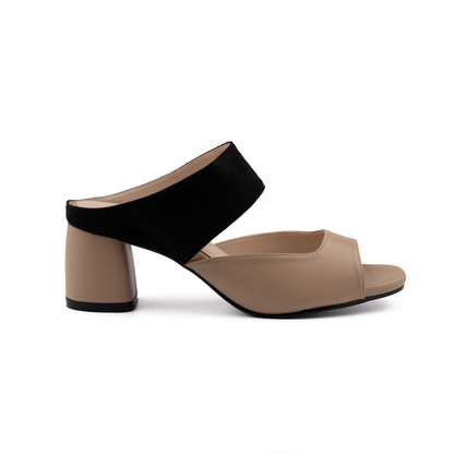 Dual Tone Block Heels - Nude/Black